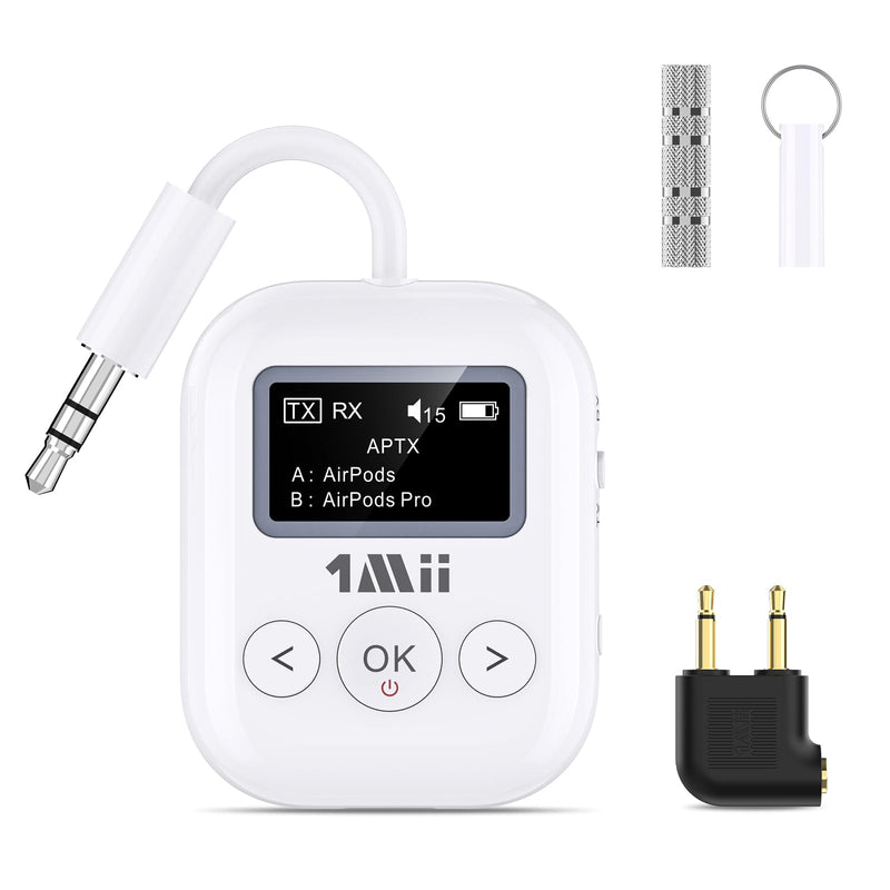 1Mii SafeFly Min+ Bluetooth Transmitter and Receiver,Bluetooth Adapter for Airplane, 2 Devices can be Linked,Use with Any 3.5mm Jack on Airplanes, Gym Equipment, TVs,Old Audio and Auto-2024Upgraded