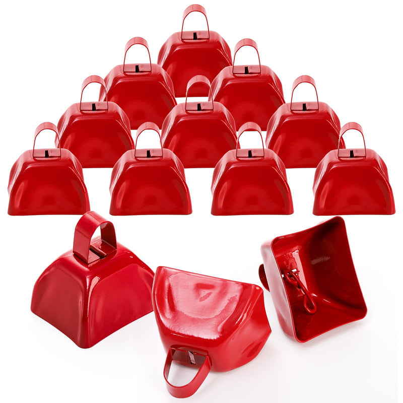 Foraineam 12 Pcs Cow Bells, Metal Loud Call Bell Alarm Noisemakers with Handle, Cowbells Hand Percussion Musical Instruments for Sporting Football Events, Weddings, Team Cheering, New Year's Eve