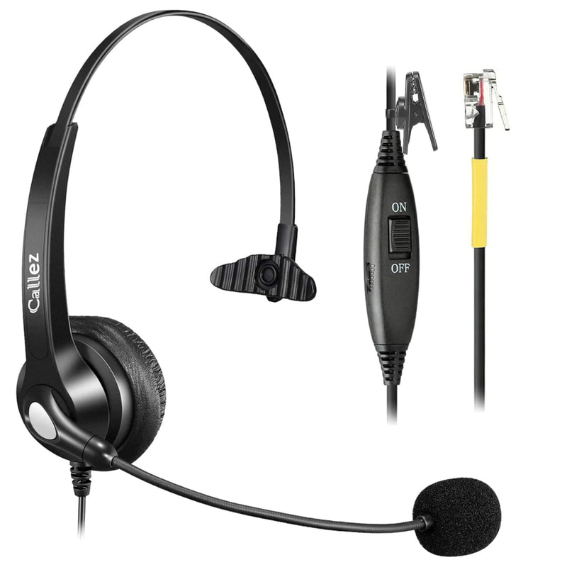 Callez Phone Headset for Yealink Office Phone with Noise Cancelling Mic, RJ9 Mono Telephone Headset Compatible with Yealink T20P T33G T46G T48G T46S T48S T53W T54W Avaya 1608 9608 J179 Grandstream Black
