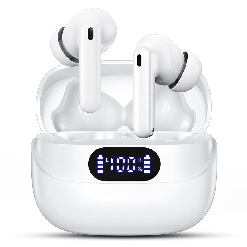 [AUSTRALIA] - Wireless Earbuds, 42H Playtime Bluetooth 5.3 Headphones, HIFI Stereo Call Noise Cancelling Earbuds, IPX7 Waterproof Stereo in-Ear Earphones with LED Display for IOS Android Cell Phone (White) White 