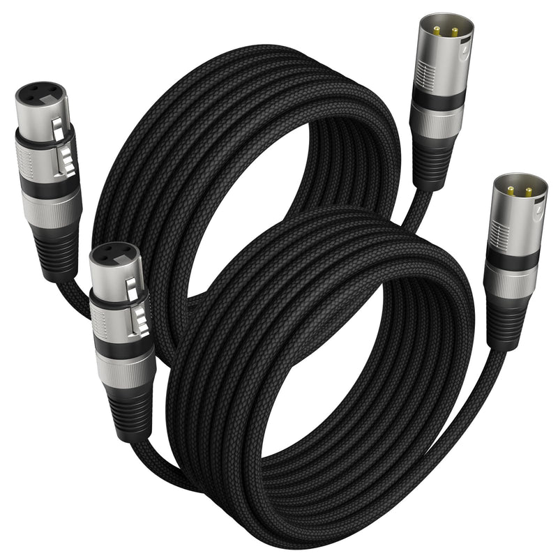 Professional 2 Pack 25FT XLR Cables, Noise Free and Long-Lasting Braided XLR Microphone Cable, All Copper Conductors Balanced Male to Female Mic Cable for Studio Monitor, Mixer, DMX, Black