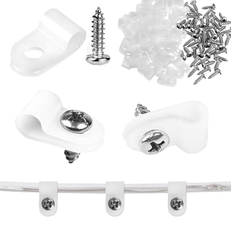 50 Pack 1/5 Inch Rope Light Clips with Stainless Steel Screws, P-Style Rope Light Mounting Clips, Outdoor Light Clips for String Lights, Christmas Light Clips Cable Wire Clamps 50 Pack