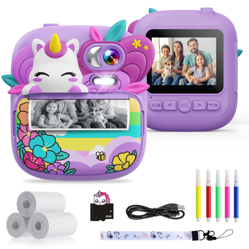 Kids Camera Instant Print, Camera for Kids with Printable Photos, Toddler Camera Toys for Children Ages 3-14, Digital Camera Birthday Gifts for Girls 4 5 6 7 8 9 10 11 12 13 Years Old - Purple