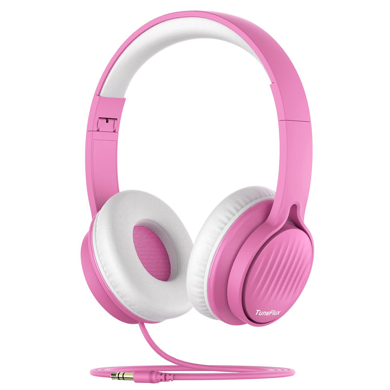 [AUSTRALIA] - TuneFlux Upgraded Kids Headphones, Wired Toddler Headphones, 85dB Limited Volume On Ear Headphones, Portable Foldable Design, Stereo Sound Kids Headphones for School/Tablet/Travel-Pink Pink 