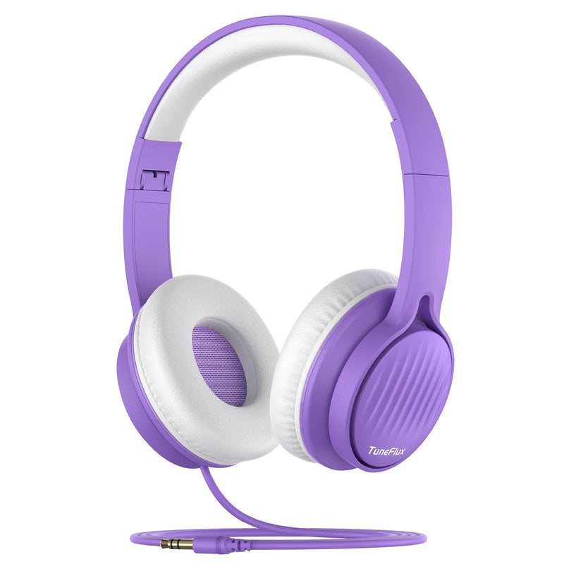 [AUSTRALIA] - TuneFlux Upgraded Kids Headphones, Wired Toddler Headphones, 85dB Limited Volume On Ear Headphones, Portable Foldable Design, Stereo Sound Kids Headphones for School/Tablet/Travel-Purple Purple 