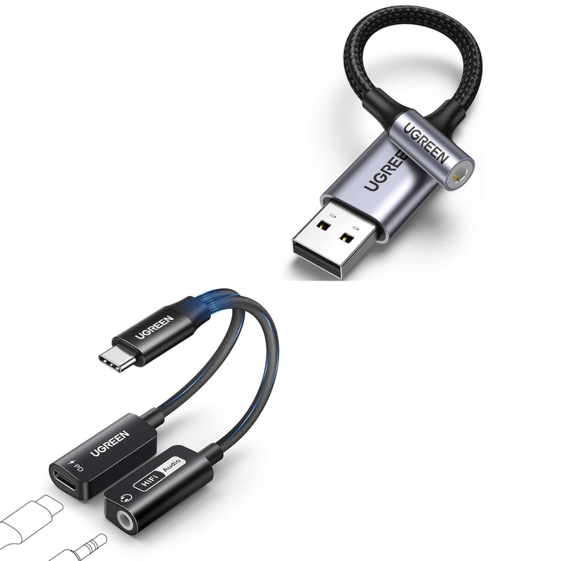 UGREEN USB to 3.5mm Jack Audio Adapter USB Sound Card Support Mic TRRS Headphone Bundle Magnetic USB C to 3.5mm Audio Adapter and PD 60W Charger 2 in 1