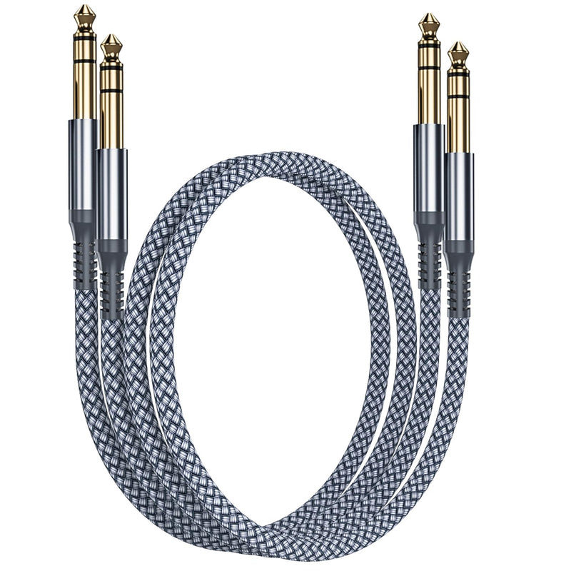 6.35mm TRS Instrument Cable 3.3FT 2-Pack,Straight 1/4 Inch Male Jack Stereo Audio Interconnect Cord,6.35 Balanced Lead Line for Electric Guitar,Bass,Keyboard,Mixer,Amplifier,Amp,Speaker,Equalizer gray 3.3 Feet