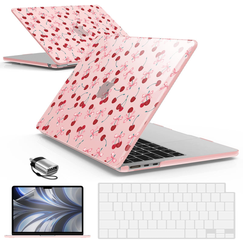 IBENZER Compatible with 2024 2023 2022 MacBook Air 13 inch Case M3 A3113 M2 A2681, HardShell Case & KeyboardCover & ScreenFilm & Type-C Adapter for Mac Air 13.6, Cherry, AT13-KK-CHRY+2TC For Macbook Air 13.6" M3 A3113 M2 A2681