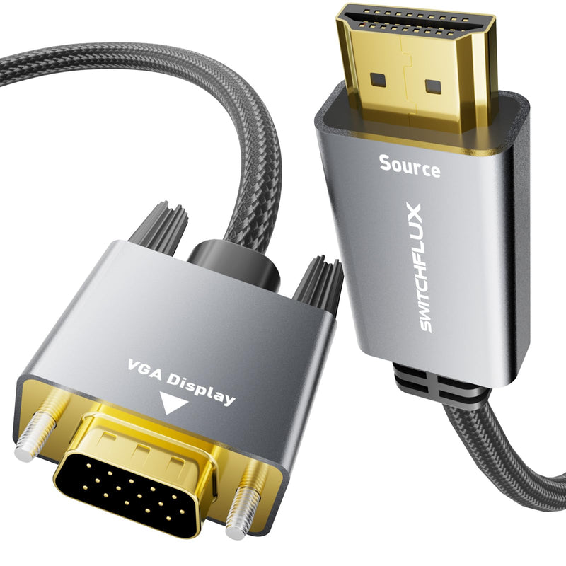 HDMI to VGA Adapter Cable 10FT [Metal Case, Nylon Cable] 1080P@60Hz HDMI Male to VGA Male Uni-Directional Braided Cord for Computer, Laptop, Monitor, Roku, Xbox, Graphics Card More
