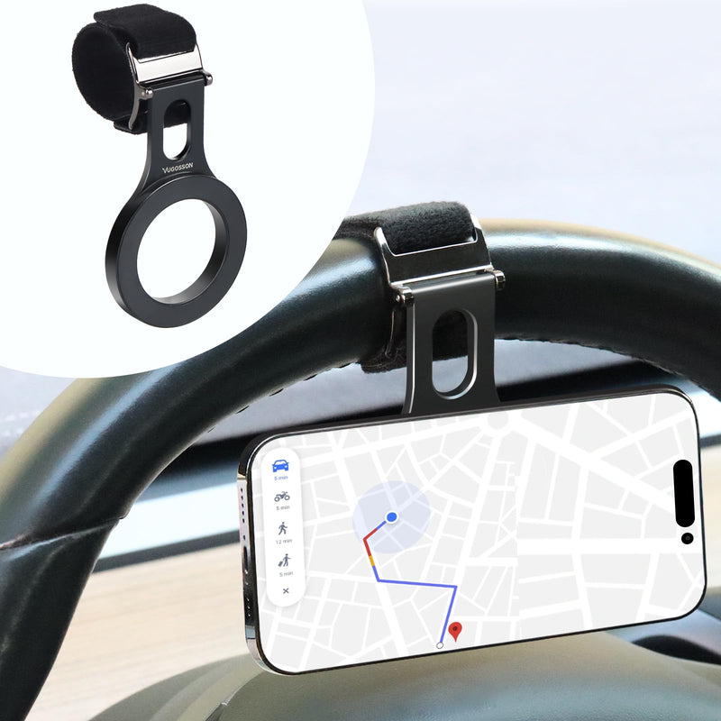 Magnetic Steering Wheel Phone Holder, MagSafe Car Mount for Tesla, 36×N52 Strong Magnet Phone Holder for iPhone Samsung All Phones, Magnetic Ring Included (Black) Black