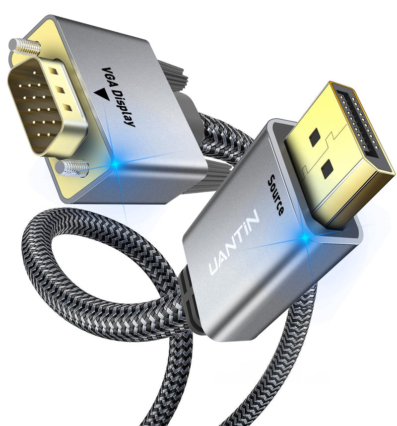DisplayPort to VGA Cable Adapter 6FT |Aluminum Shell, Nylon Braided| Gold-Plated Plugs 1080P Display Port DP Source to VGA Monitor Cord (Male to Male) for PC,Graphics Card
