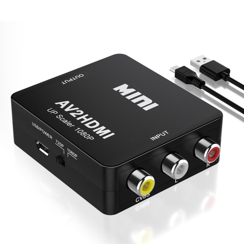 RCA to HDMI Converter AV to HDMI Adapter - 1080P Mini RCA Composite CVBS Video and Audio Conversion, Connect VCR/Wil/Game Consoles/PS4/ N64/TV/VHS to HDMI-Compatible Devices Converter Support PAL/NTSC