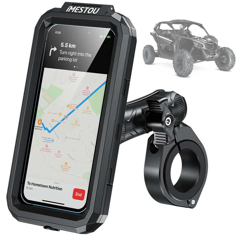 iMESTOU Waterproof ATV Phone Mount with Anti-Theft Design and 360° Rotation 1“ Ball Base Fits for ATV UTV 1.5''/1.75''/1.85''/2''/2.1'' Handlebars, Suitble for 3.5"-6.1" Smartphones (Size S) S for 3.5"-6.1" Phones