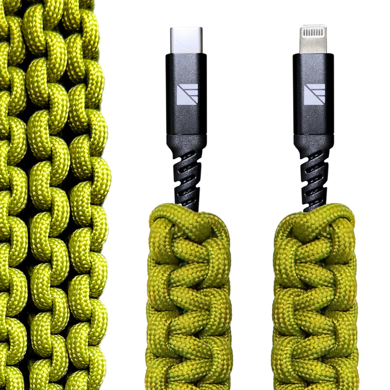 Darrk Energy Lightning to C Paracord Cable & USB C to C Paracord Cable (18W, Green)