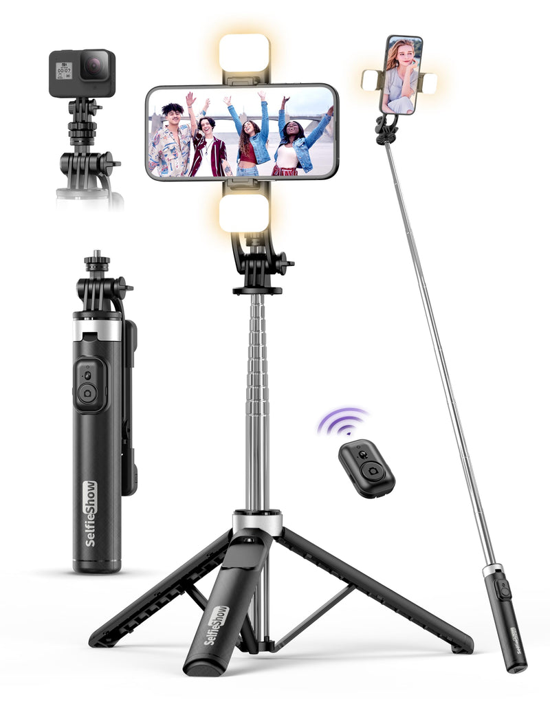 [AUSTRALIA] - 53'' Selfie Stick Tripod with Light, Extendable Selfie Stick with Remote, Portable Cell Phone Tripod Stand with All in 1 Phone Clip, Lightweight Camera Tripod Compatible with iPhone 15 14 13, Android 