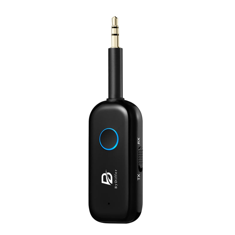 [AUSTRALIA] - Bluetooth 5.2 Audio Transmitter Receiver for TV to 2 Headphones, ByDiffer Wireless Dual Link 3.5mm Jack AptX Low Latency Aux Bluetooth Adapter for Car, Airplane, Gym, PC (Black) Black 
