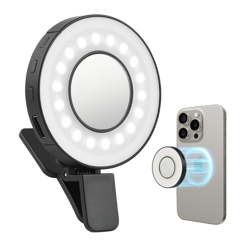 UTEBIT Magnetic Selfie Phone Light with Clip Mirror Rechargeable LED Selfie Ring Light Compatible for Iphone Magsafe Video Recording/Pictures/TikTok/Zoom Calls/Make Up