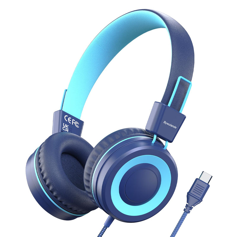 [AUSTRALIA] - Upgrade USB Type C Kids Headphone for School, 94dB Safe Volume Limited, HD Stereo Sound, Foldable Lightweight On-Ear Headphones for Boys/Girls/Students/Tablet/Travel (Dark Blue) Dark Blue 