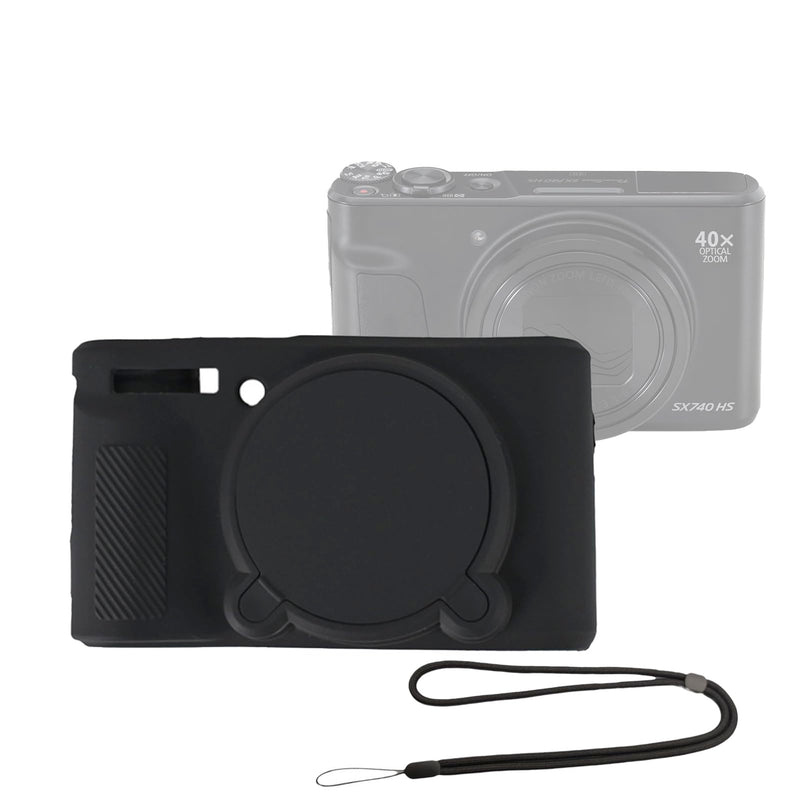 SX740 Silicone Camera Case Rubber Cover for Canon PowerShot SX740 SX730 HS Cameras Accessories Body Skin with Hand Neck Strap Lanyard Black