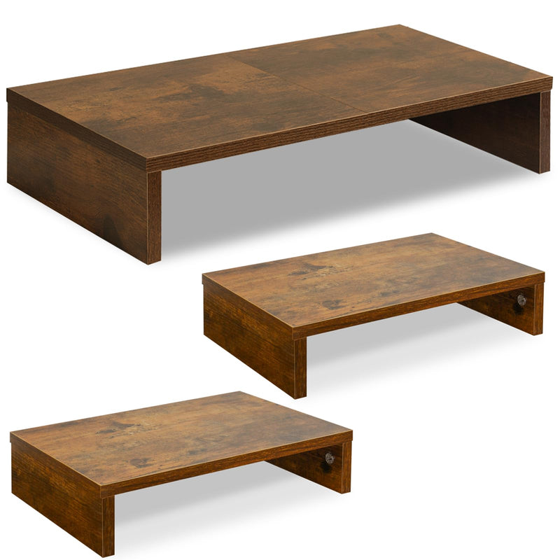 TEAMIX 2 Pack Rustic Brown Wood Monitor Stand Riser and 1 Pack 20 inch Rustic Brown Wood Monitor Stand Riser for Computer Desk Home Office Organization.