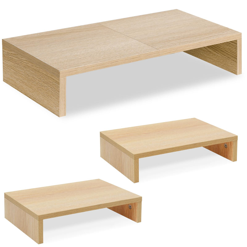 TEAMIX 2 Pack Maple Monitor Stand Riser and 1 Pack 20 inch Maple Monitor Stand Riser for Computer Desk Home Office Organization.