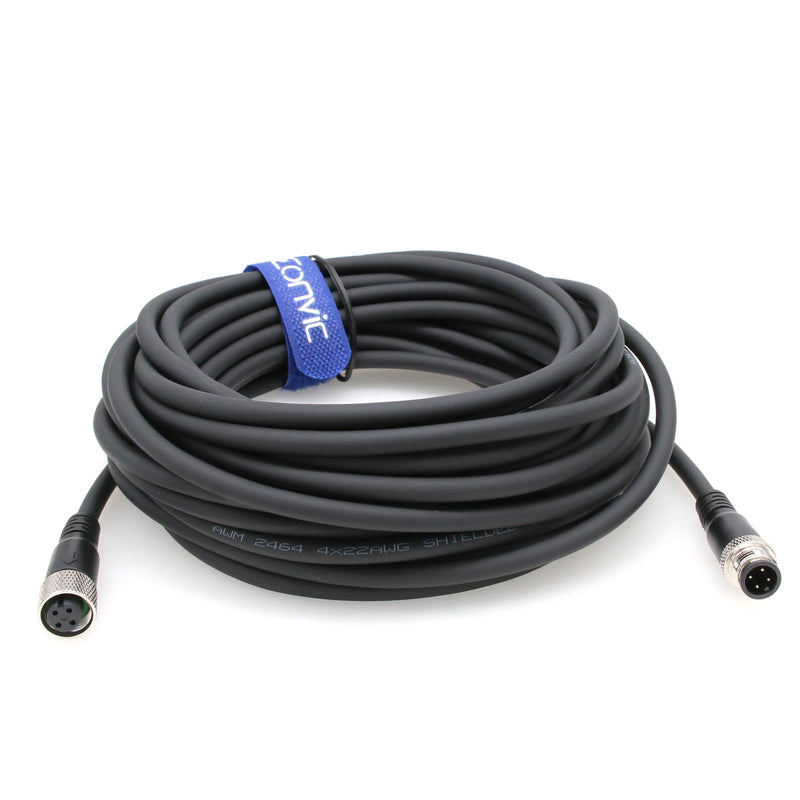 Industrial 10M Black M12 A Code 4 Pin Male to Female Sensor Cable, Cat 6 Ethernet, Profibus Compatible
