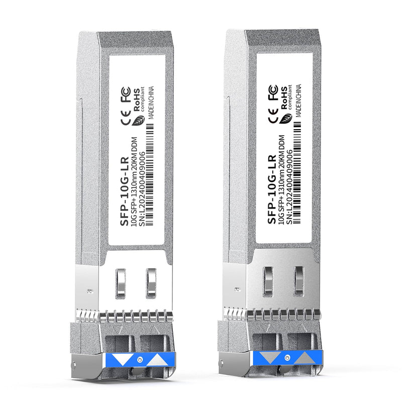 2Pack SFP+ LC 10GBase-LR Transceiver - 10G Single Mode Module, Compatible with Cisco SFP-10G-LR, Ubiquiti UF-SM-10G, Meraki, Mikrotik, Netgear, Aruba, TP-Link and More - 1310nm, SMF, 20km, DDM 2PCS 10G SFP to LC SingleMode