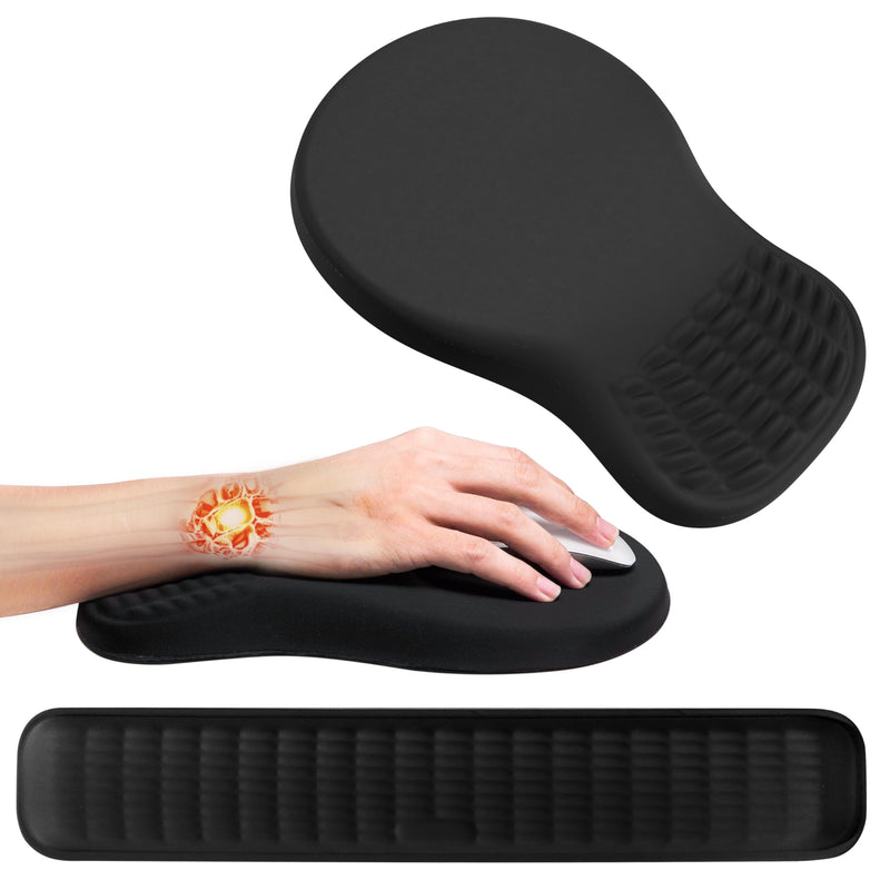 MEKASS Ergonomic Mouse Pad and Keyboard Wrist Rest Set, Super Soft Memory Foam Desk Wrist Support for Computer Keyboard, Non-Slip Arm Palm Rests Cushion for Typing Gaming Office Laptop Mac (Black) Black
