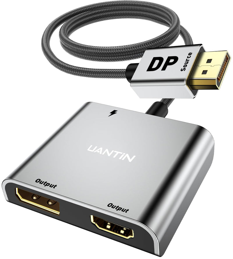 DisplayPort to HDMI and DisplayPort Adapter | 4K 60Hz DP Splitter Extended Display Adapter for DP and HDMI Dual Monitors,Display Port 1 in 2 Out Splitter for Dell, NVIDIA, AMD, Lenovo, HP MST-DP to DP with HDMI Splitter