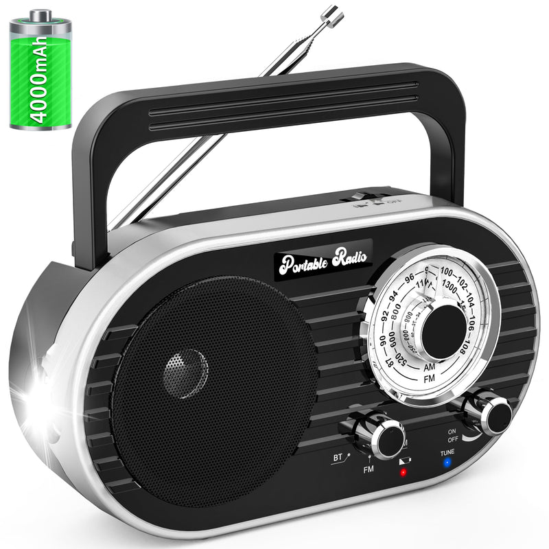 [AUSTRALIA] - Portable AM FM SW Radio with Bluetooth,4000mAh Rechargeable Radio with Big Speaker,Flashlight,Large Knob,Earphone Jack,4 AA Battery Operated Radio,Transistor Radio with Best Reception for Home&Outdoor 