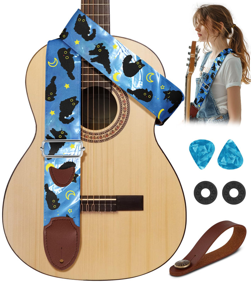 Acoustic Guitar Strap for Ukulele Bass Classical Electric Guitar Correa para Guitarra Adult Size Cool Long Adjustable Blue Cats