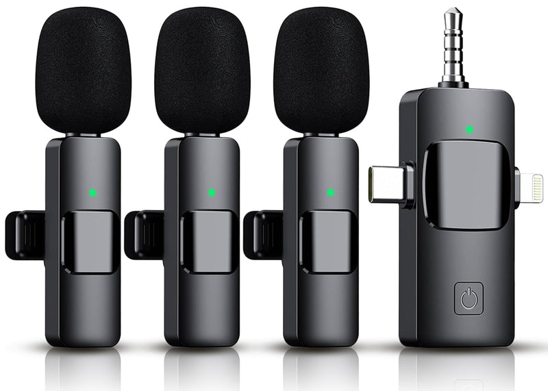 [AUSTRALIA] - 3 in 1 Wireless Lavalier Microphone for iPhone, iPad, Android, Camera,12-Hour Battery, mini Noise Reduction Recording Mic 2.4G Ultra-Low Delay, Microphone for Vlog/ TikTok/YouTube Live Stream( 3 Mic) 3MIC 