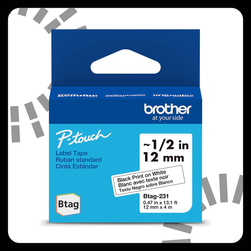 [AUSTRALIA] - Brother Genuine P-Touch Btag BTAG231 Black on White Label Tape ~1/2in by 13.1ft (12mm x 4m) Black Print on White 1 