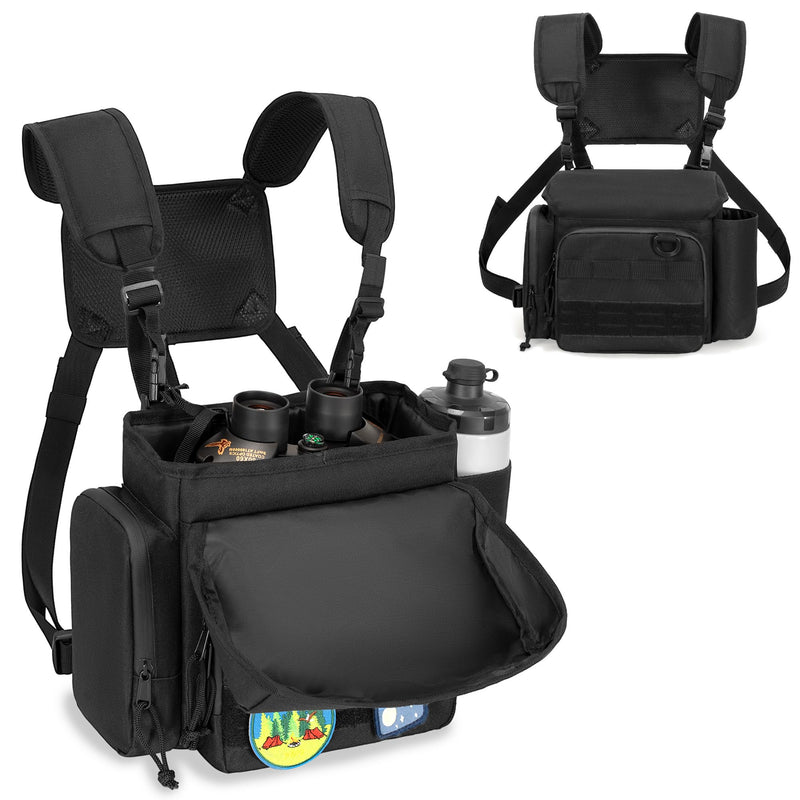 CURMIO Binocular Harness Chest Pack, Binos Case with Adjustable Strap for Bird Watching, Hiking and Shooting, Black(Bag Only)