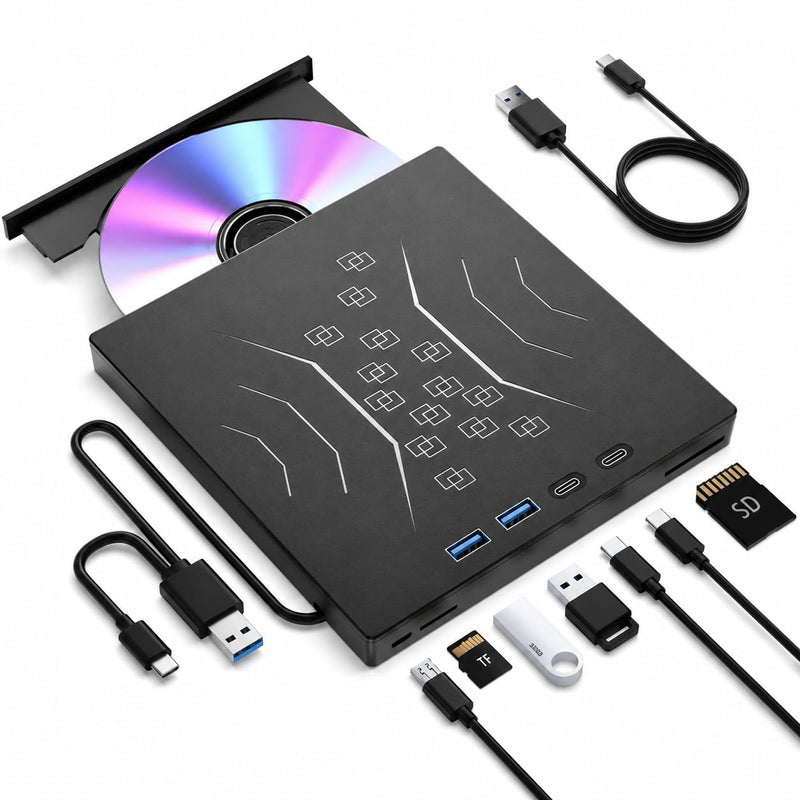Wbacon 7 in 1 External CD/DVD Drive for Laptop, USB 3.0 External CD Drive | CD DVD +/-RW Disk Drive, Portable CD/DVD Player Burner Reader Writer for Laptop Desktop PC Windows 11/10/8/7/XP Mac Linux External DVD Drive