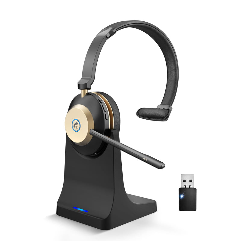 [AUSTRALIA] - Bluetooth Headset, V5.3 Wireless Headset with Mic for Work, 45Hrs Computer Headset with Microphone, Noise Cancelling Mic, Charging Base, USB Dongle & Mute Button for PC, Skype, Zoom 