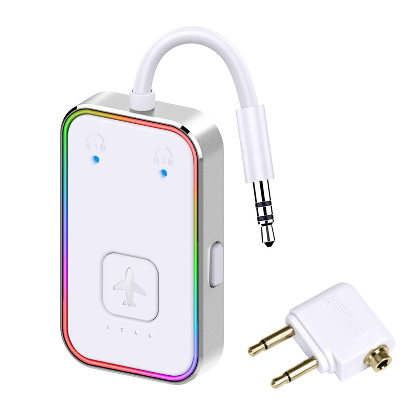 Bluetooth Transmitter for Airplane,Bluetooth V5.4 Transmitter for 2 Airpods/Headphones Dual Pairs.Wireless Transmitter for in-flight/TV/Gym,with AptX LL,Metal Frame White
