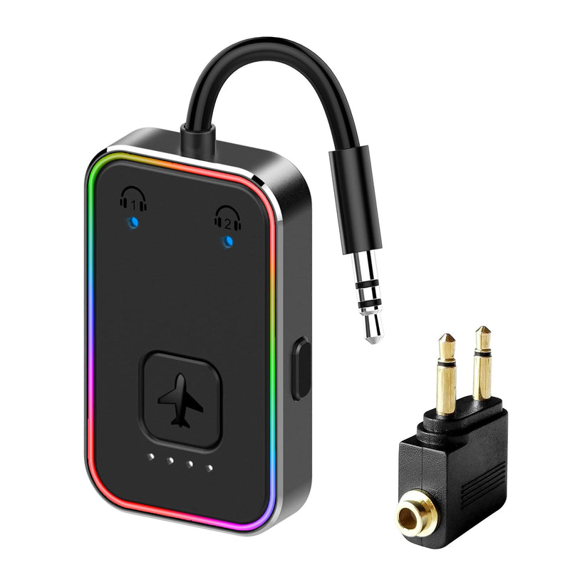 2024 Upgraded Pro Airplane Bluetooth 5.4 Transmitter for All Headphones, aptX LL, Supports 2 Headphones/AirPods, Wireless Audio Adapter for in-Flight, TV, Gym, Tablets，Metal Frame Black