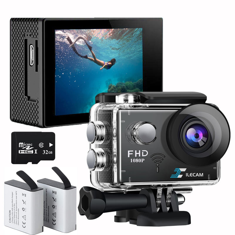 Action Camera 1080P WiFi Sports Camera 4xZoom Action Camera 40m/131ft Underwater Waterproof with 2 X1050 mAh Batteries and Multi-Function Accessory (X2PLUS) X2PLUS