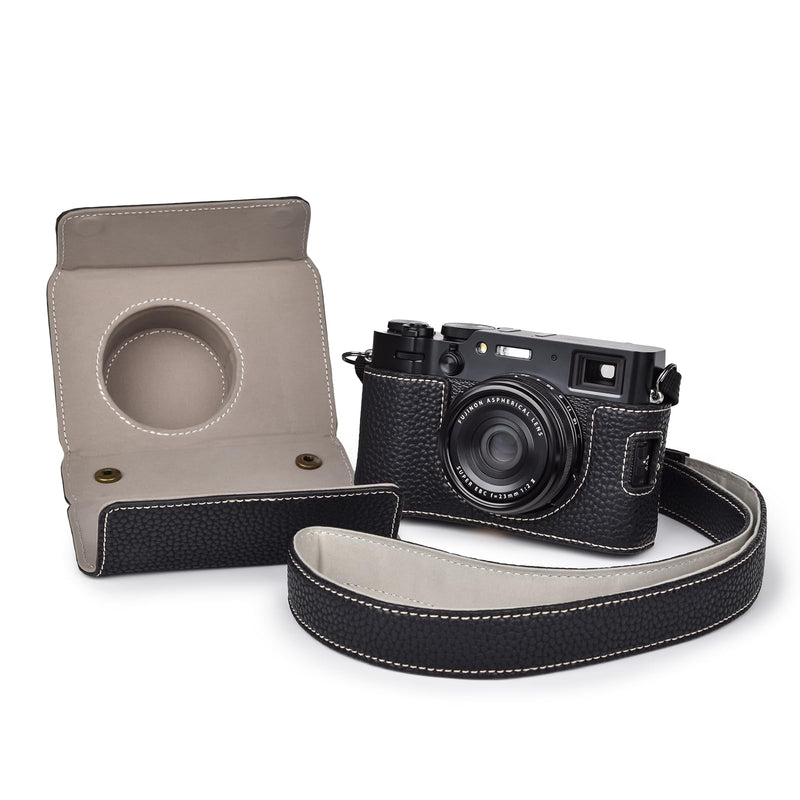 X100VI Case,Camera Half Case for X100VI,PU Leather Camera Case Compatible with X100VI Digital Camera with camera strap - Black