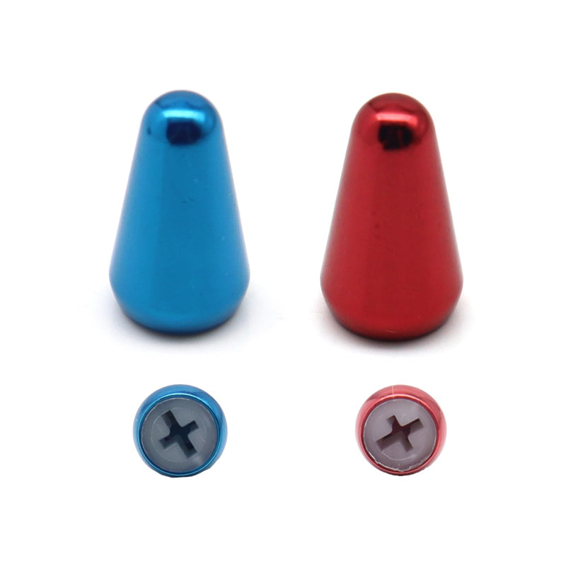 2pcs Guitar 5 Way Pickup Metal Switch Tip Toggle Switch Cap Switch Knob for Strat Tele(Blue+Red) Blue+Red