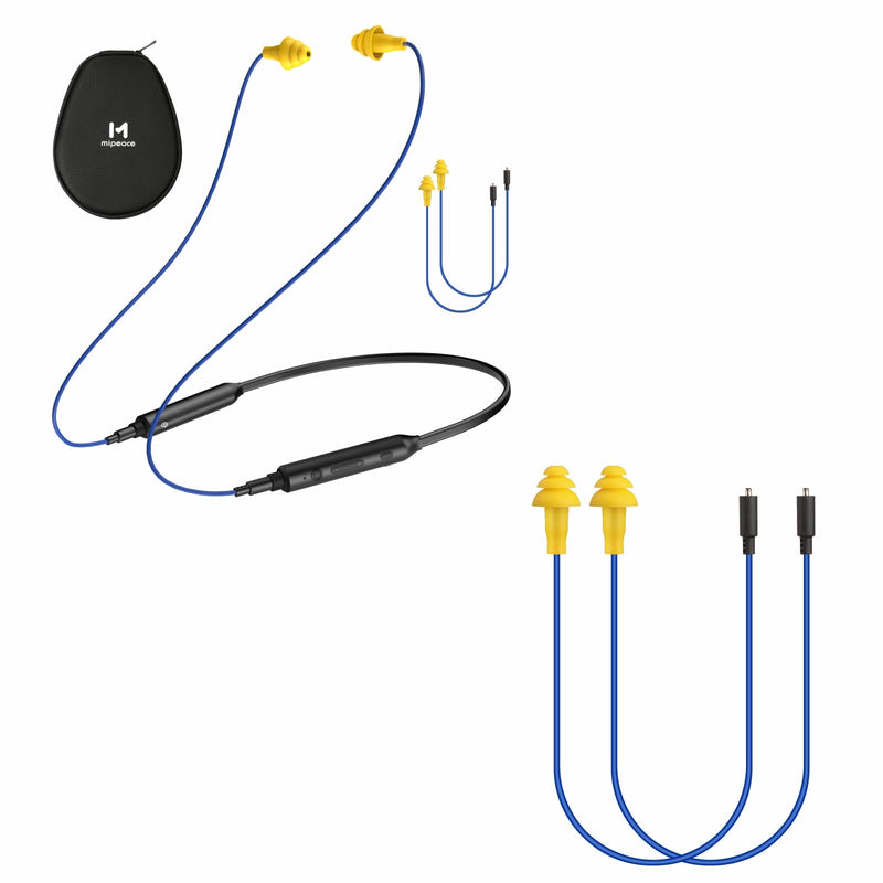MIPEACE Bluetooth Earplug Headphones with 2 Replacement Earbud Cables - Neckband Ear Protection Work Earbuds, 29dB Noise Reduction Safety Headphones with 19+ Hour Battery for Lawn Mowing DIY.