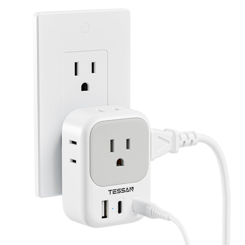 [AUSTRALIA] - USB Wall Charger, TESSAN Outlet Splitter with 4 AC Outlets Extender and 3 USB (2 USB C Blocks), Multi Plug Expander Charging Station for Cruise, Home, Office, Dorm Room Essentials 
