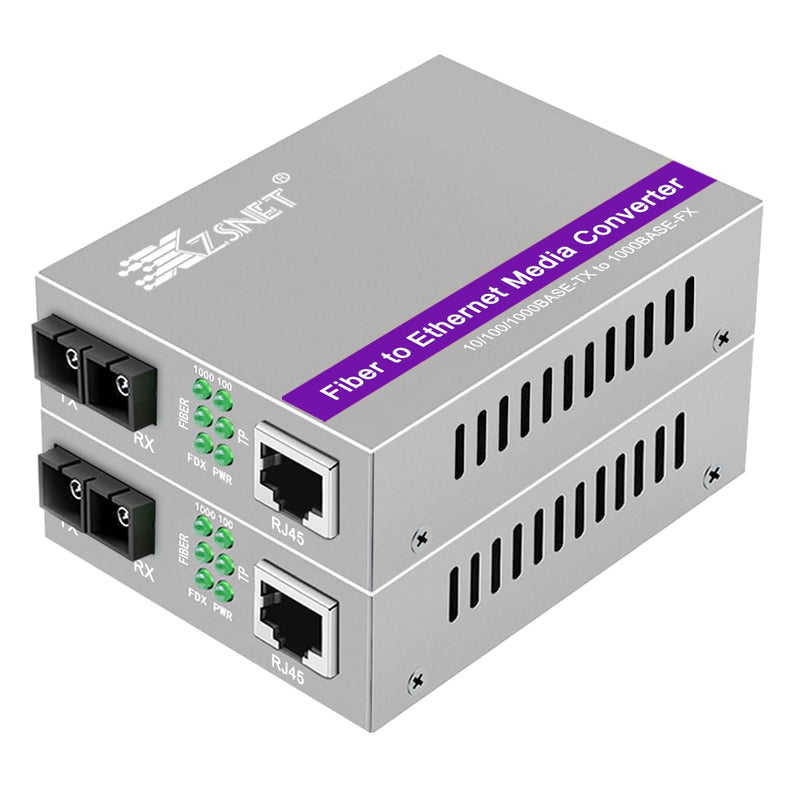 A Pair of Gigabit SC to RJ45 Converter, Single-Mode Fiber to Ethernet Media Converter (Built-in Module, 1310nm, 20km), Plug & Play, 10/100/1000 Base-T Compatible, Auto-Negotiation, Jumbo Frame SingleMode Dual SC:20km