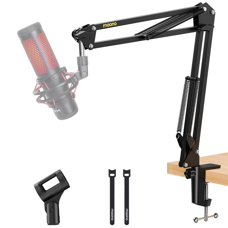MAONO Boom Arm Microphone Stand: Adjustable Metal Suspension Mic Boom Arm for Podcast Gaming Streaming Recording,with Desk Clamp and 3/8" to 5/8" Screw Adapter-Max Load 1KG BA20 Black