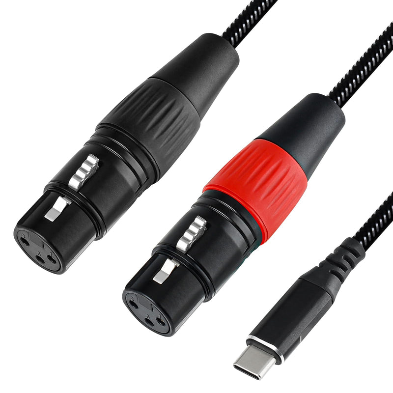 USB C to Dual XLR Female Audio Cable, 10FT USB C to 2 XLR Female Mic Adapter for Amplifiers, Active Speakers, Mixing Consoles Black Braided USB C to Dual XLR Female