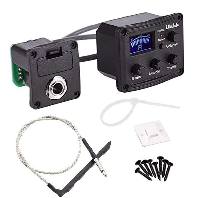 Ukulele Piezo Pickup with Preamp 3-Band EQ Equalizer Ukulele Pickup Preamp Tuner System with LCD Display and Volume Control Guitar Pickup 1 Set