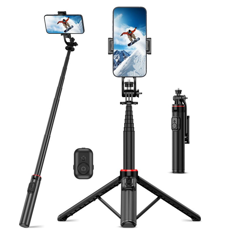 51”Selfie Stick Tripod, Aluminum Alloy Integrated Smartphone Tripod Stand with Wireless Remote Control Portable Retractable Cell Phone Tripod for iPhone/Samsung/GoPro/Android Phone Black