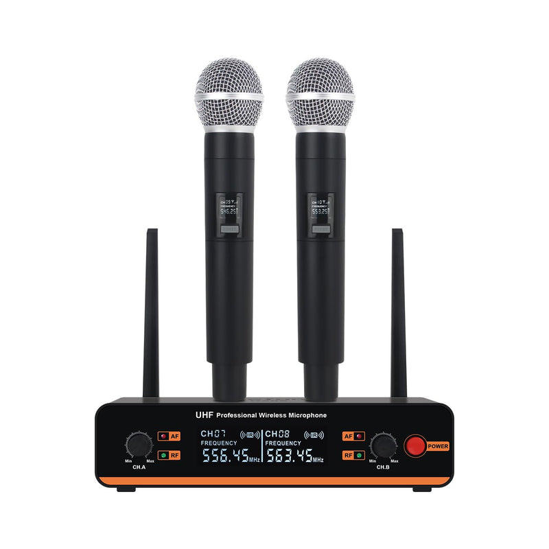 D20 Professional Wireless 2 Handheld VHF 230-250 MHZ Microphone System 100m distand for Karaoke,Party, Speech (D20-2) D20-4