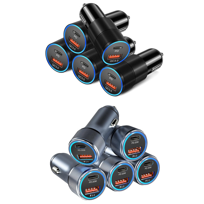 USB C Car Charger 10 Pack Dual 12V USB C & USB Car Charger Apdater Fast Charge PD&QC 3.0 Cigarette Lighter Plug